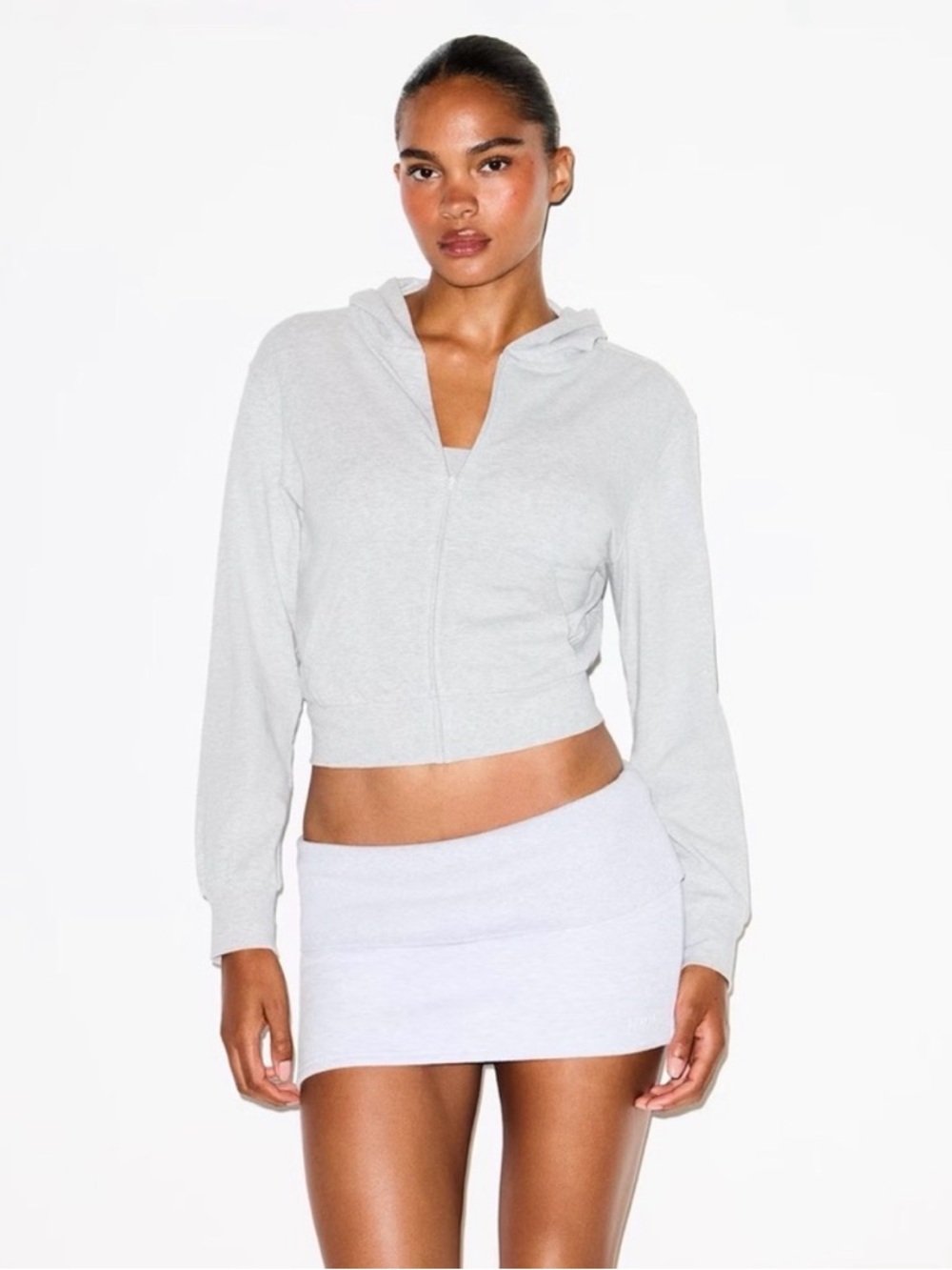 SKIMS Cotton Jersey Zip-Up Slim Hoodie – Light Heather Grey – Size Medium – NWT